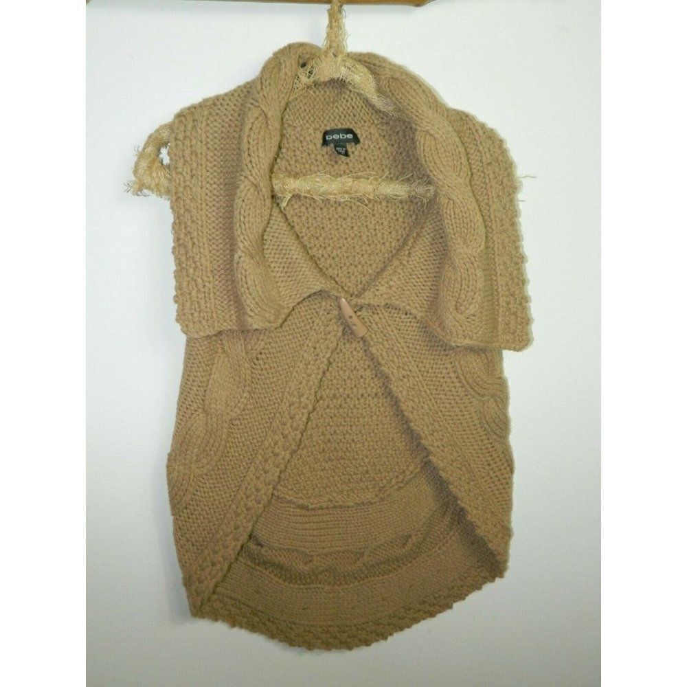 Bebe Sweater‎ Cardigan Beige Brown Chunky Knit Size Medium